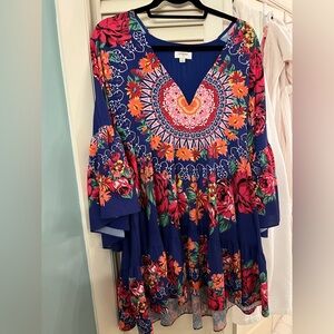 Umgee Floral Dress with Bell Sleeves